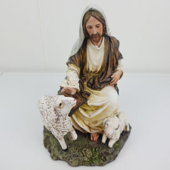 Jesus As The Good Shepherd With Two Sheep At His Feet - Picture 1 of 15